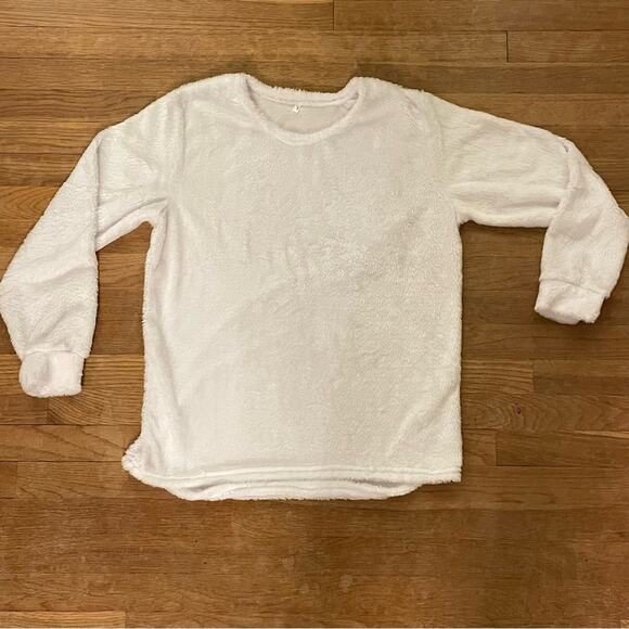 Women’s white fleece casual wear crewneck top size L B3 - Picture 1 of 3